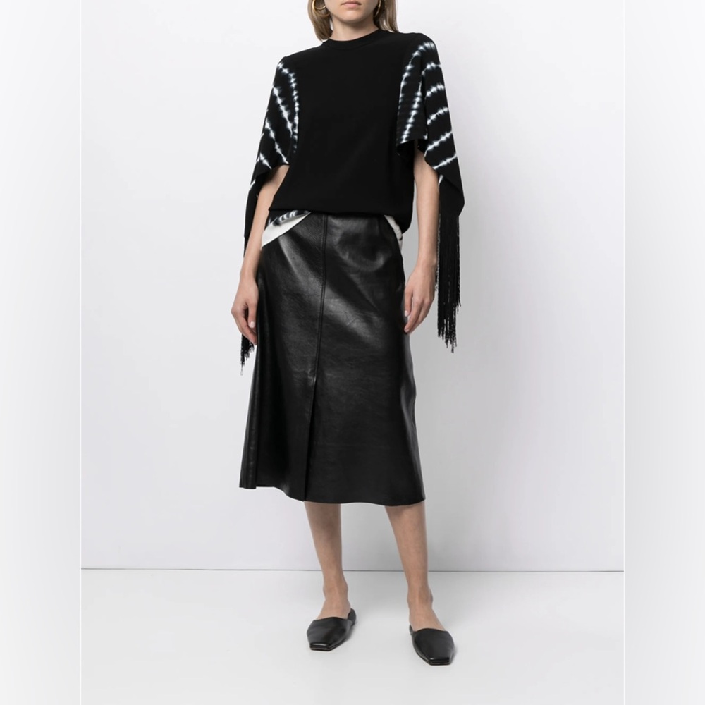 Proenza Schouler Black and White Tie-Dye Fringe-Sleeve top, size 6, NWOT